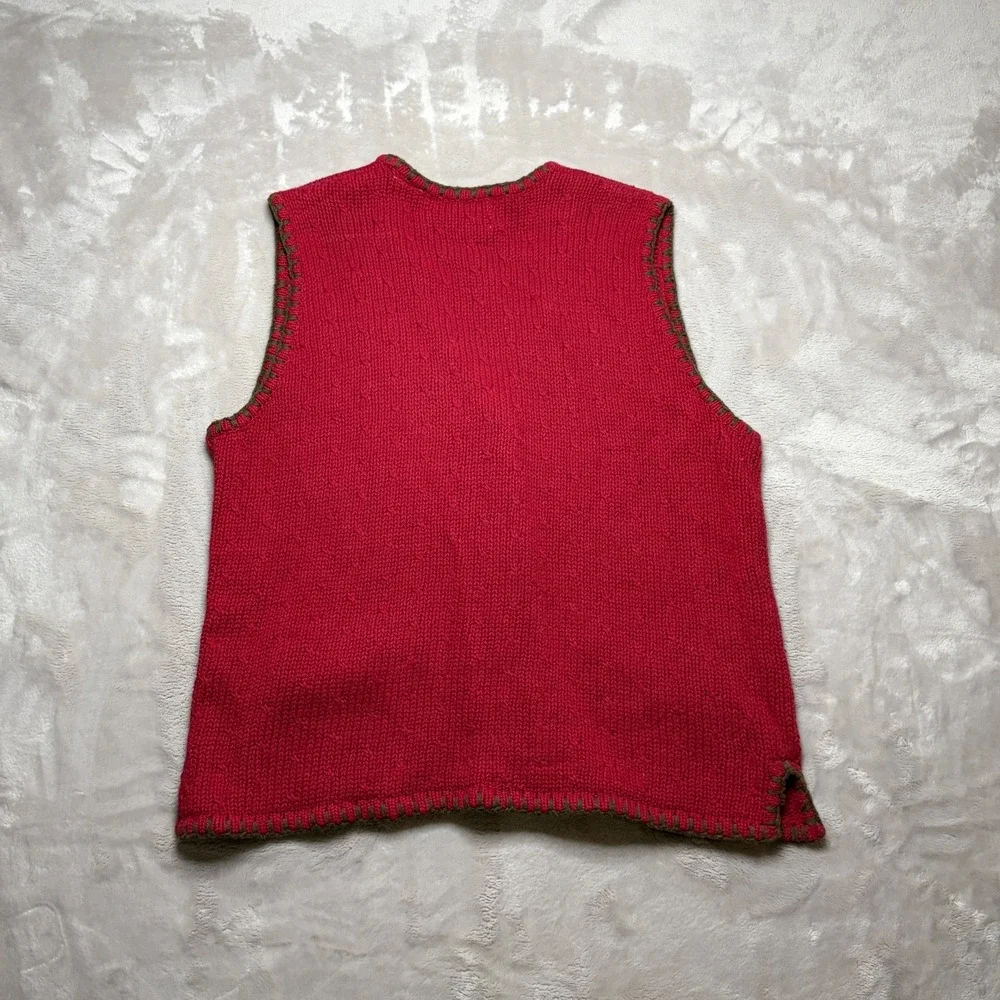Vtg 90s Portraits By Northern Isles Hand Embroidered Sweater Vest Womens S/M Red